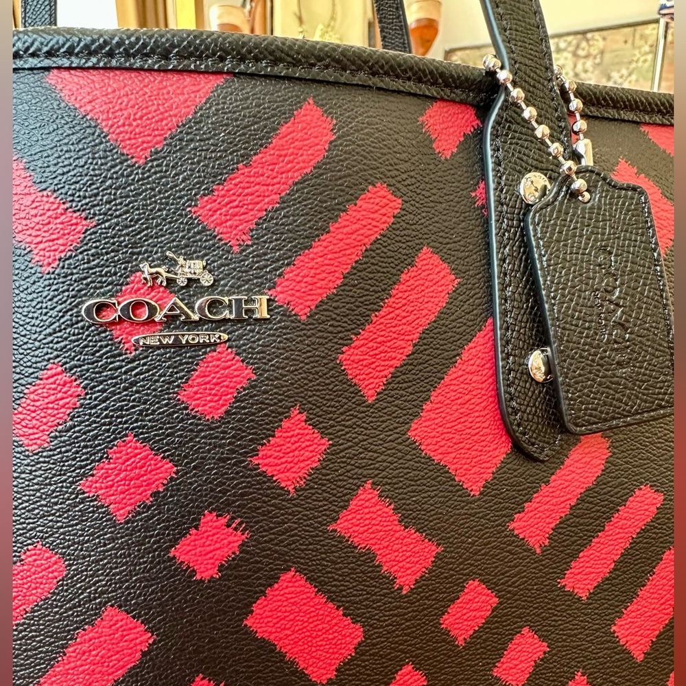 Coach Wild Plaid Graphic City Tote Bag with Matching Pouch (Large) NWOT - Picture 5 of 15